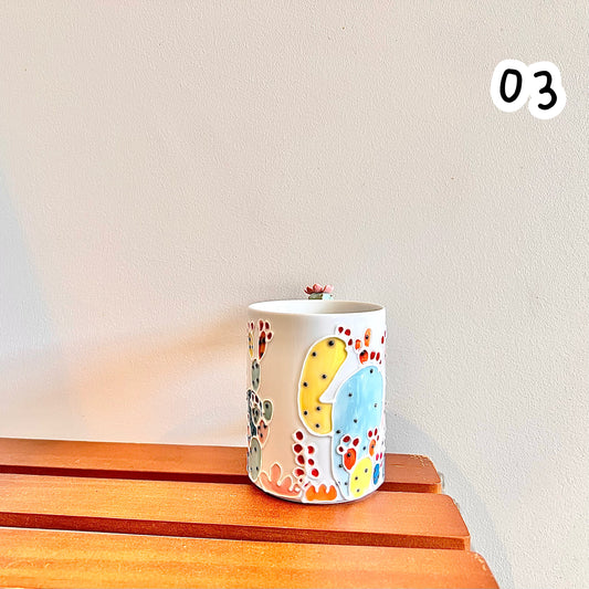 Handmade Cactus Mug with Cat Spoon