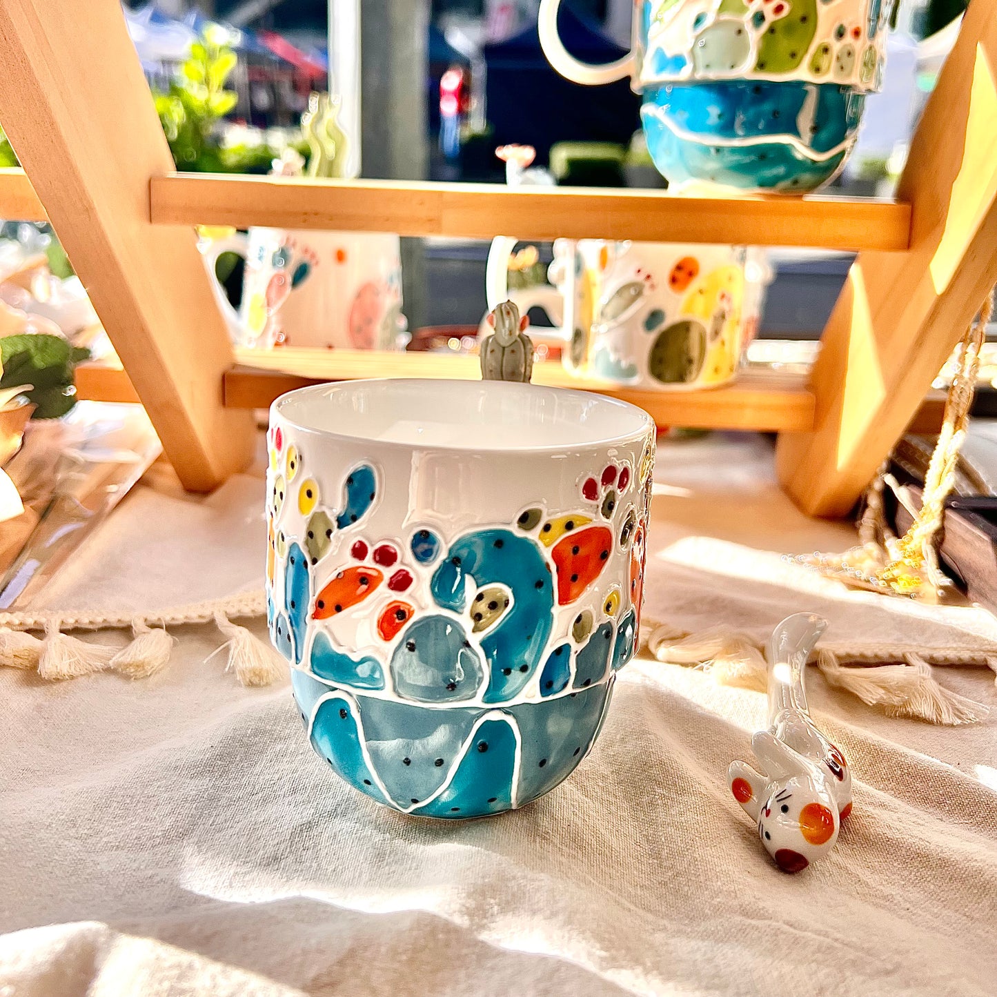 Handmade Cactus Mug with Cat Spoon
