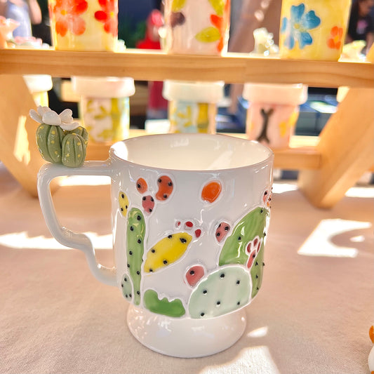 Handmade Cactus Mug with Cat Spoon