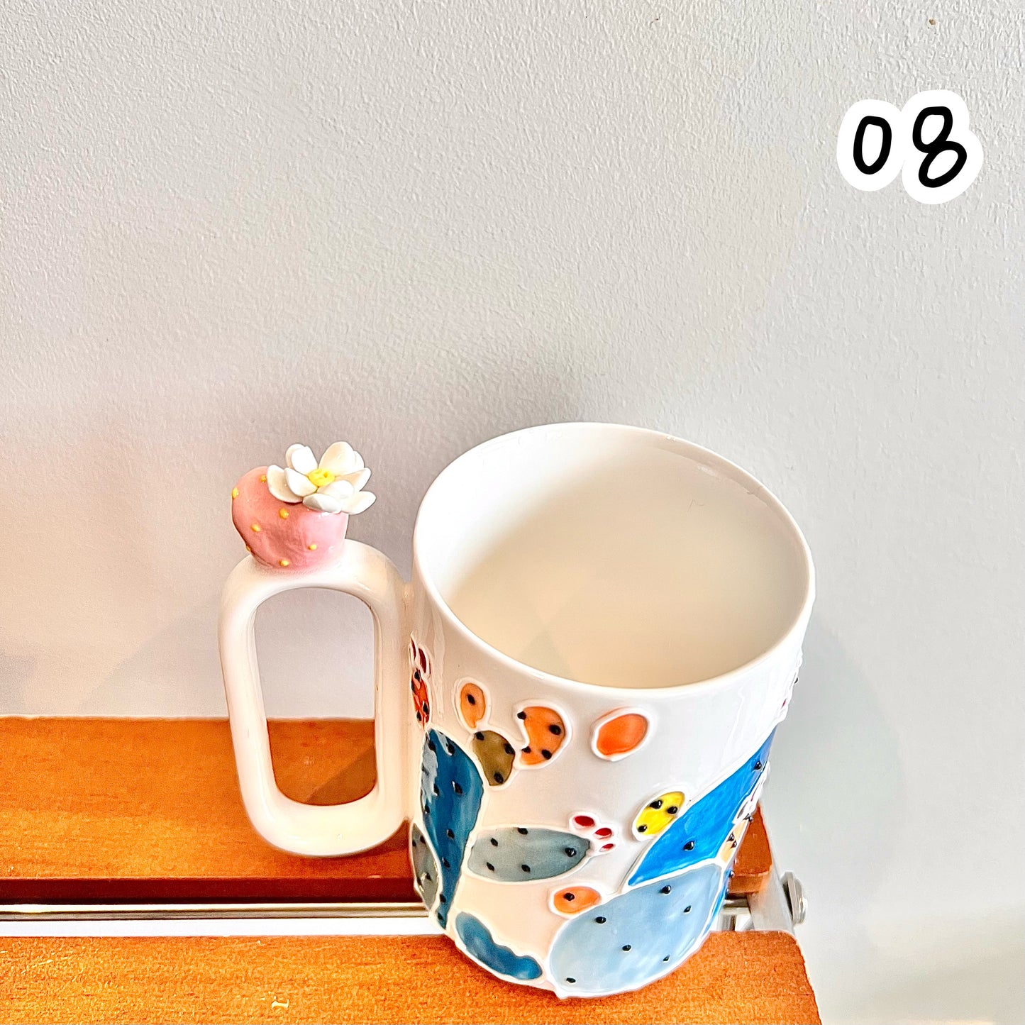 Handmade Cactus Mug with Cat Spoon