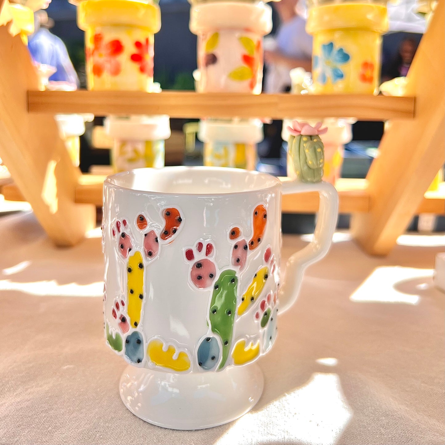 Handmade Cactus Mug with Cat Spoon