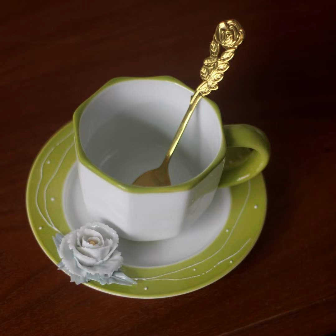 Handmade Flower Teacup and Saucer - Green