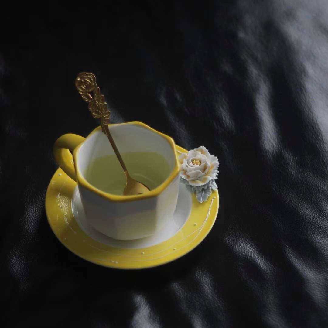Handmade Flower Teacup and Saucer - Yellow