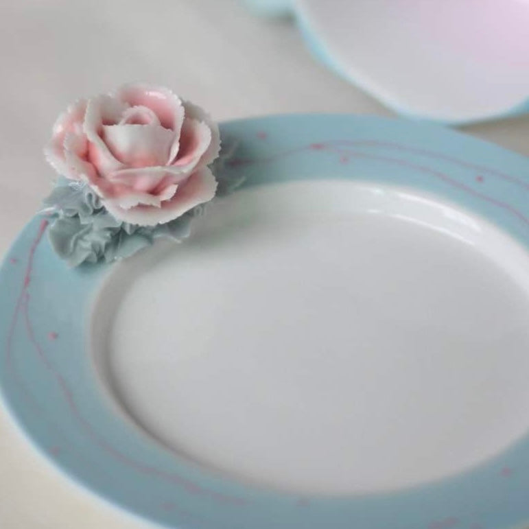Handmade Flower Teacup and Saucer - Baby Blue