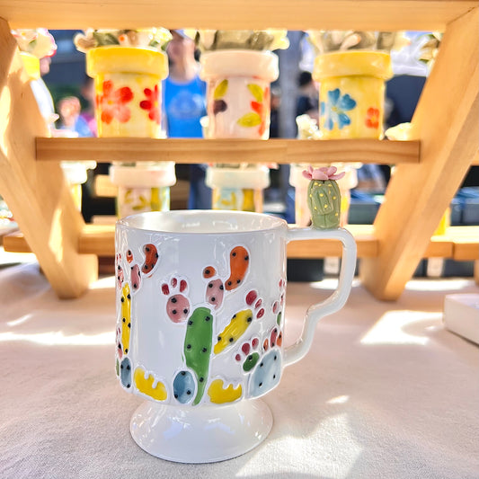 Handmade Cactus Mug with Cat Spoon