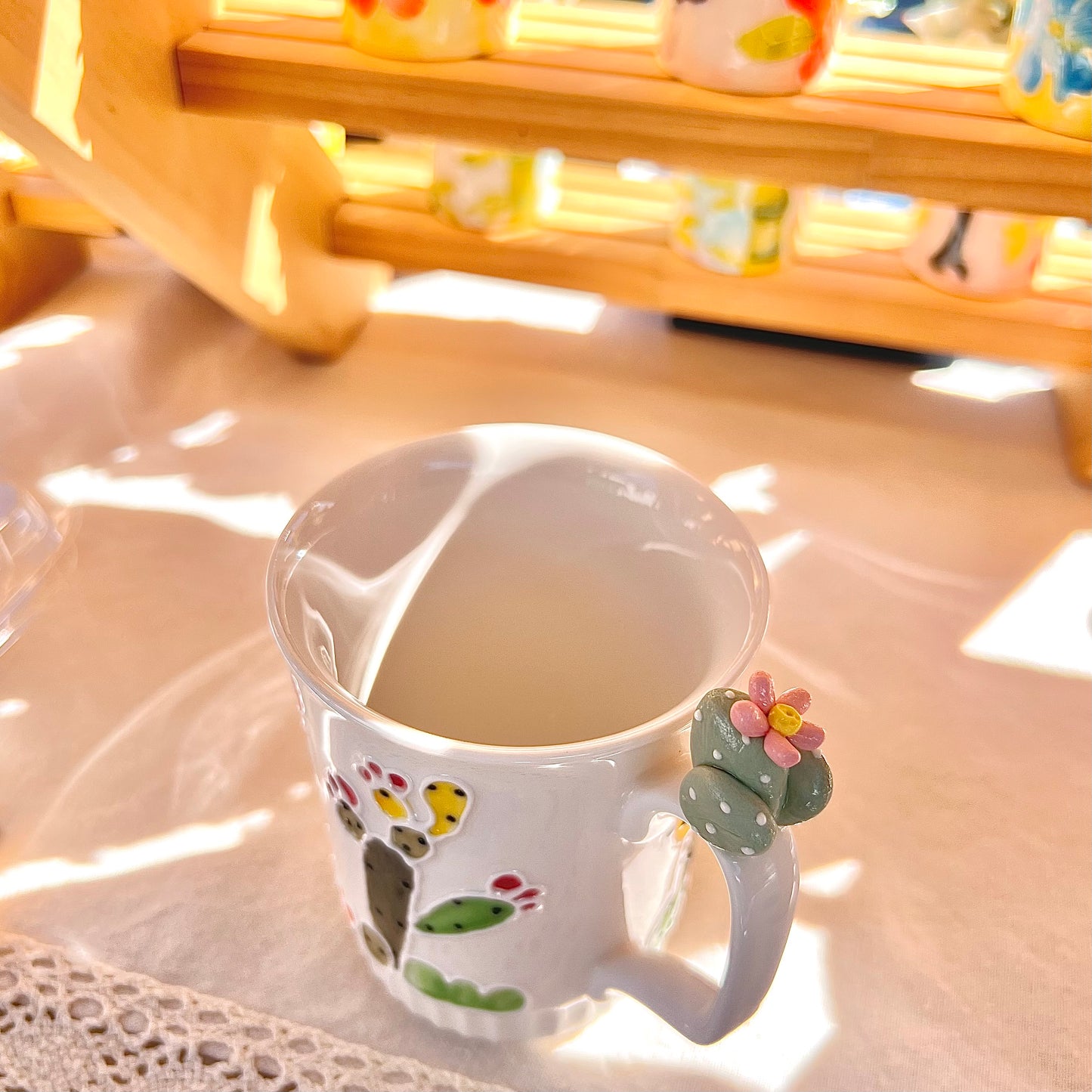 Handmade Cactus Mug with Cat Spoon