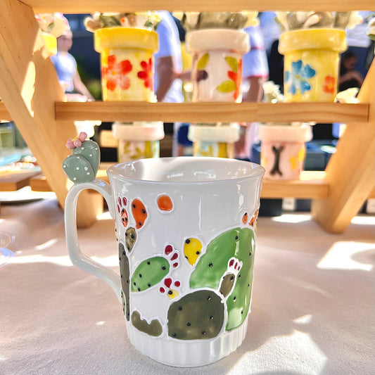 Handmade Cactus Mug with Cat Spoon