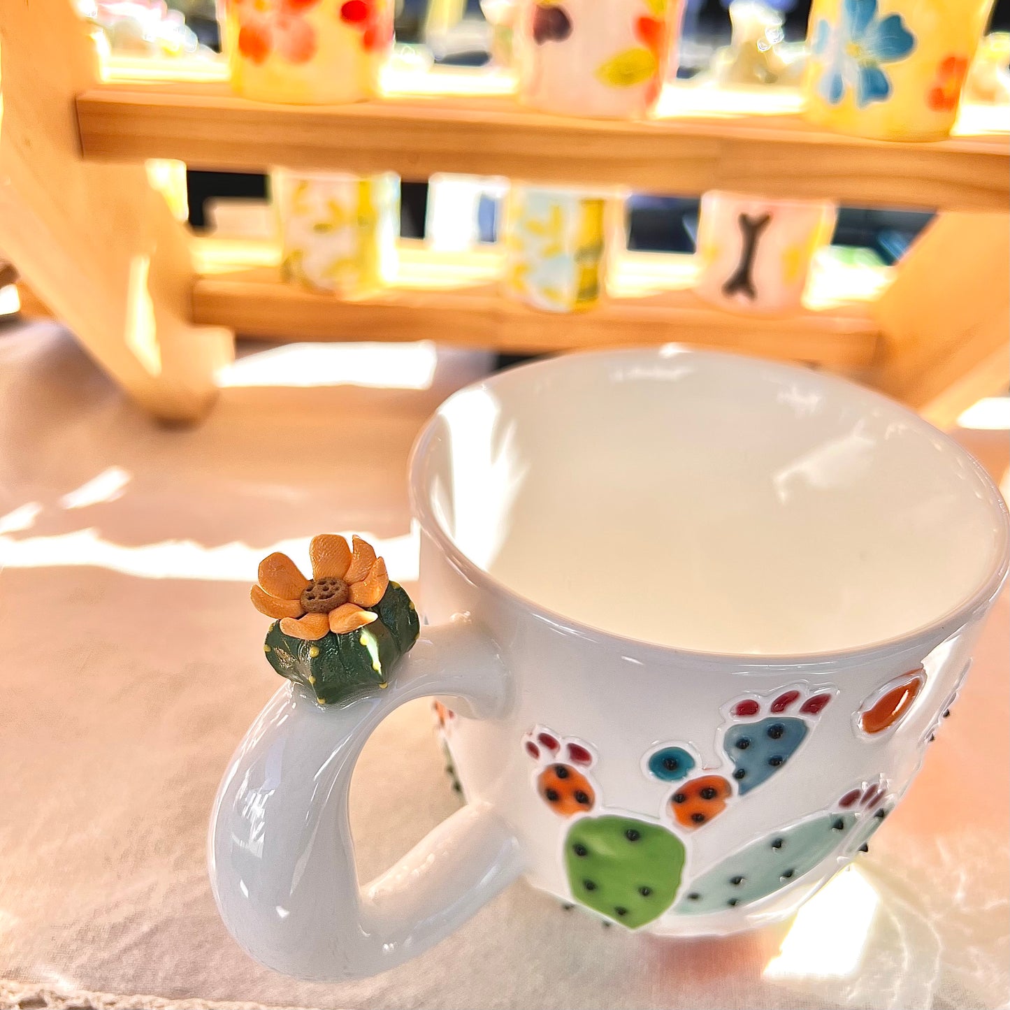 Handmade Cactus Super Large Mug with Cat Spoon