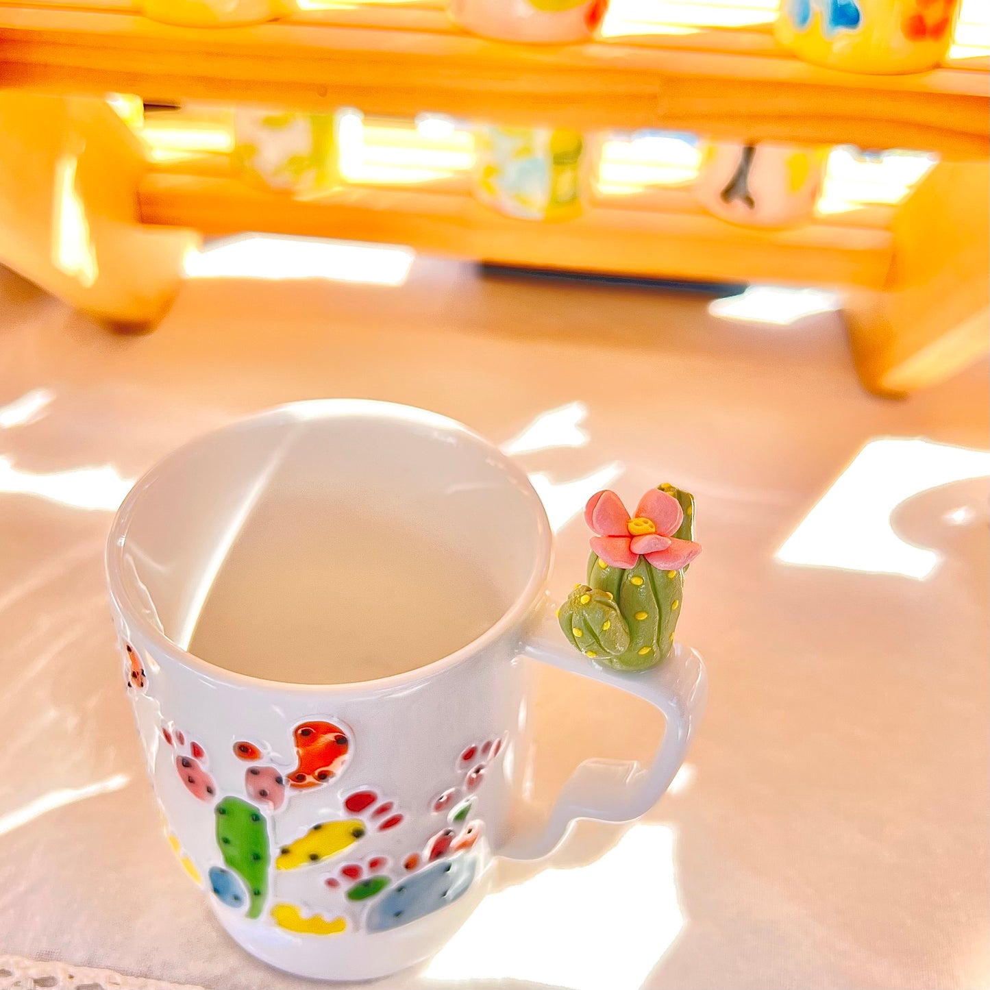 Handmade Cactus Mug with Cat Spoon