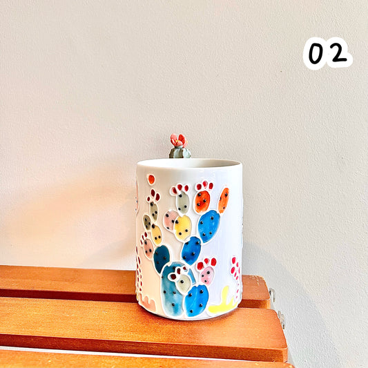 Handmade Cactus Mug with Cat Spoon