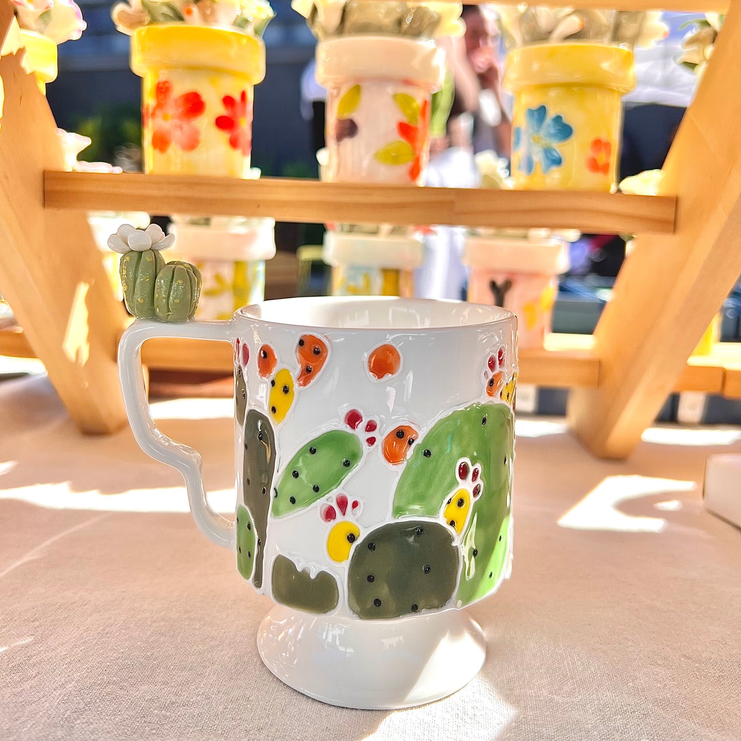 Handmade Cactus Mug with Cat Spoon