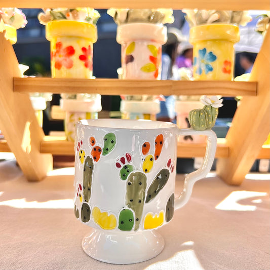 Handmade Cactus Mug with Cat Spoon