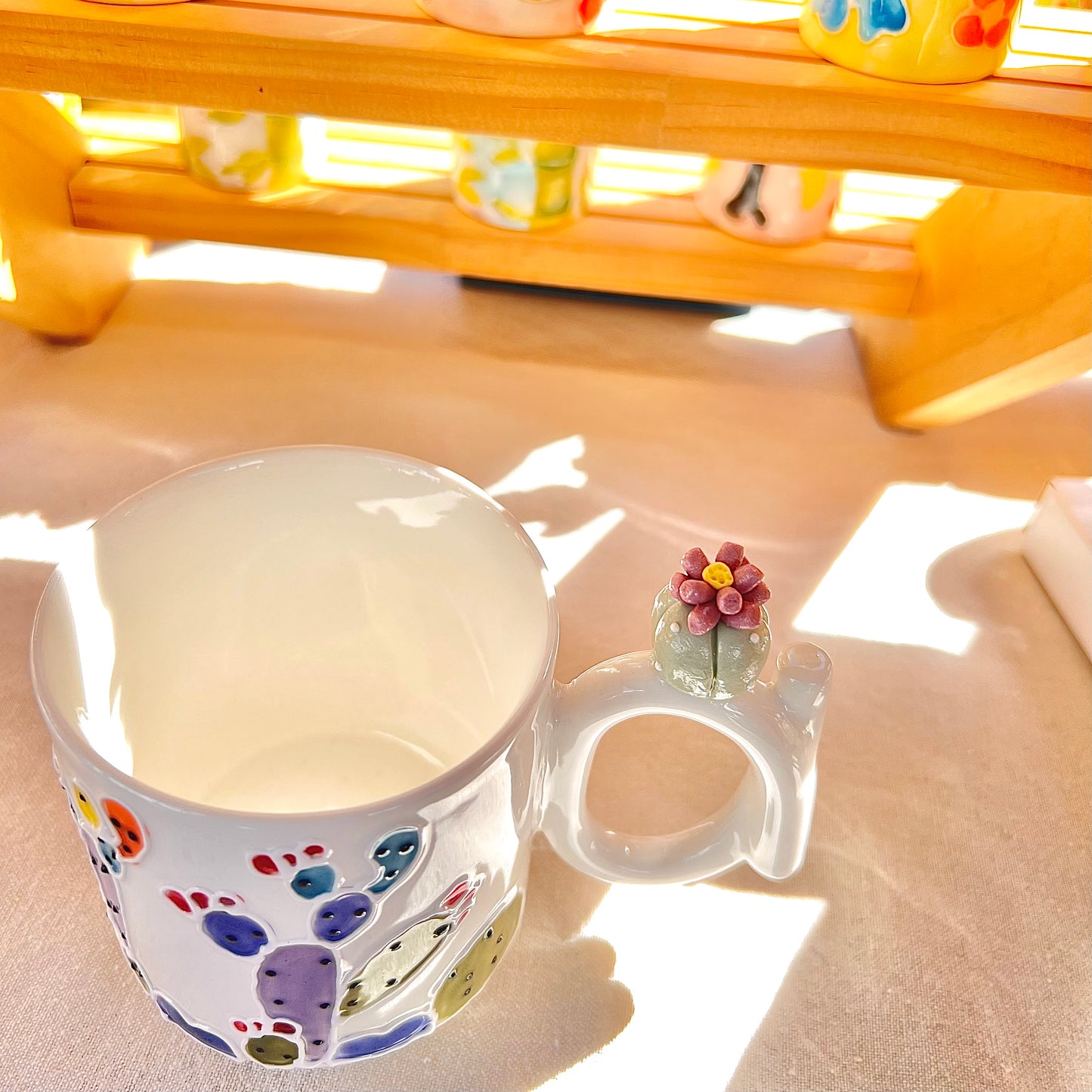 Handmade Cactus Mug with Cat Spoon