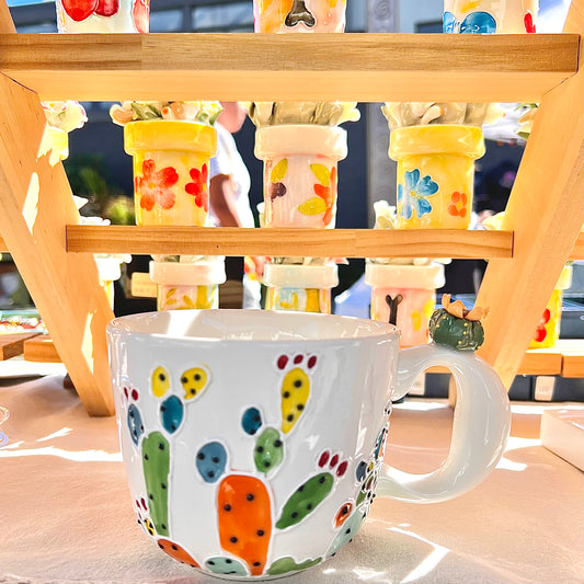 Handmade Cactus Super Large Mug with Cat Spoon