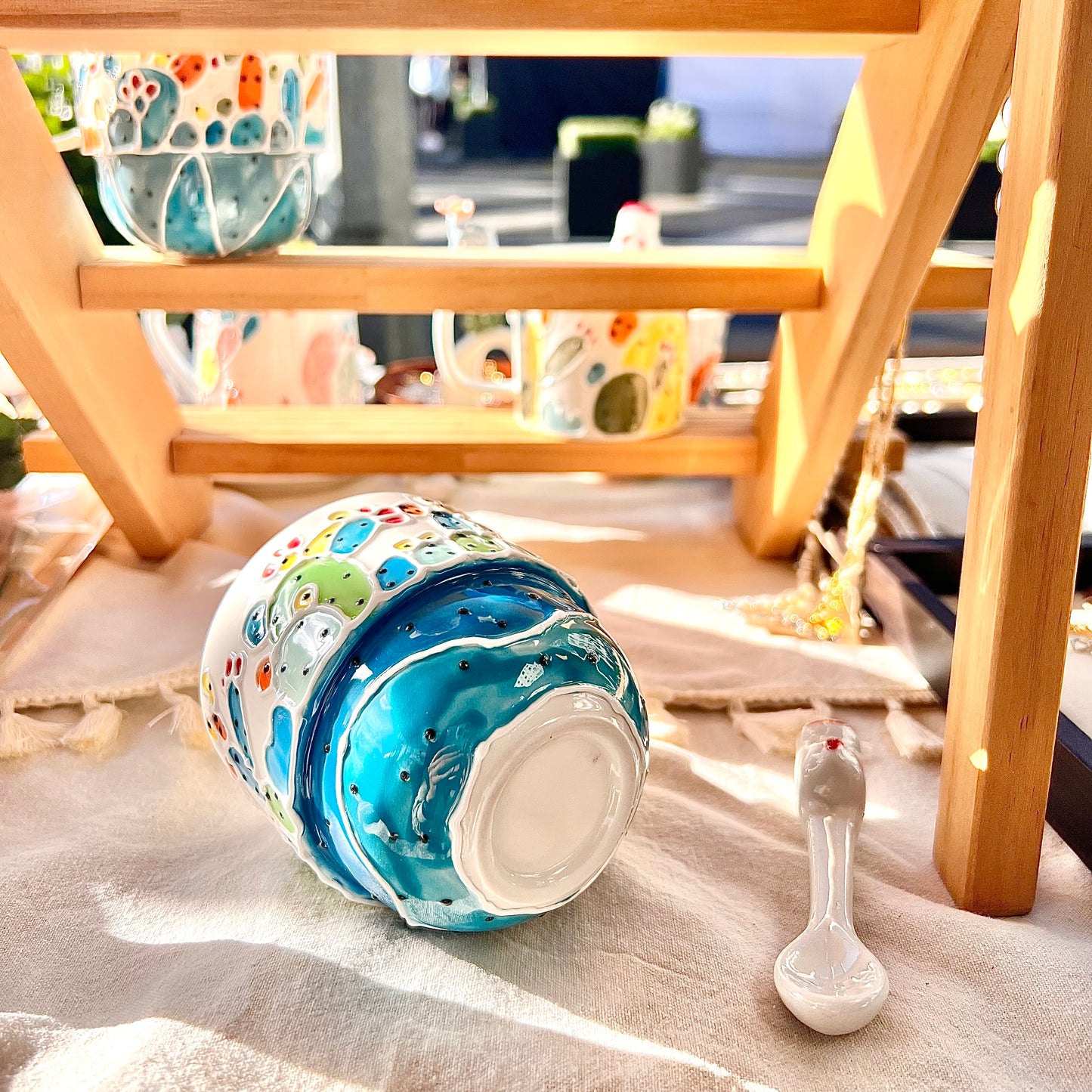 Handmade Cactus Mug with Cat Spoon