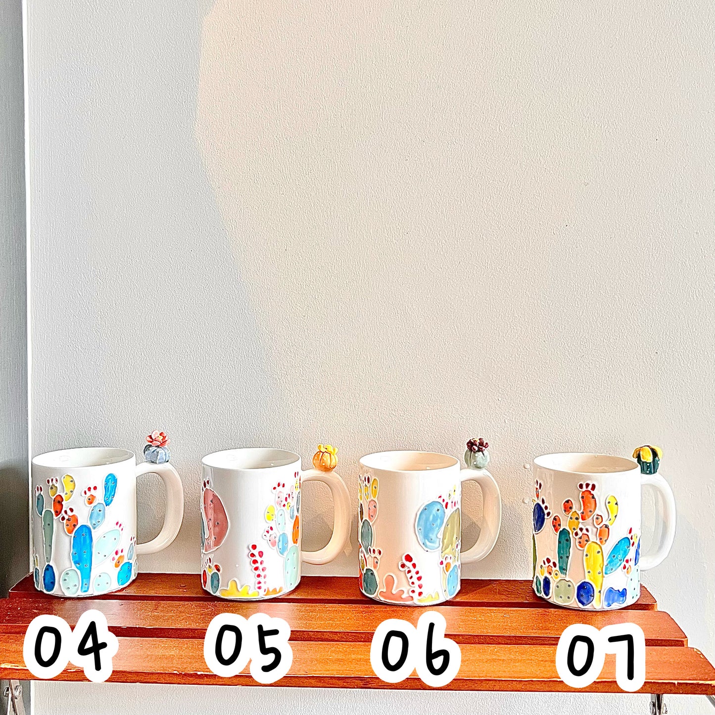 Handmade Cactus Mug with Cat Spoon