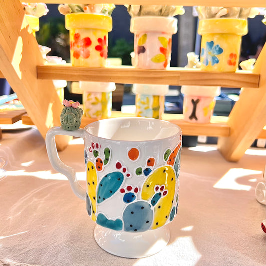 Handmade Cactus Mug with Cat Spoon