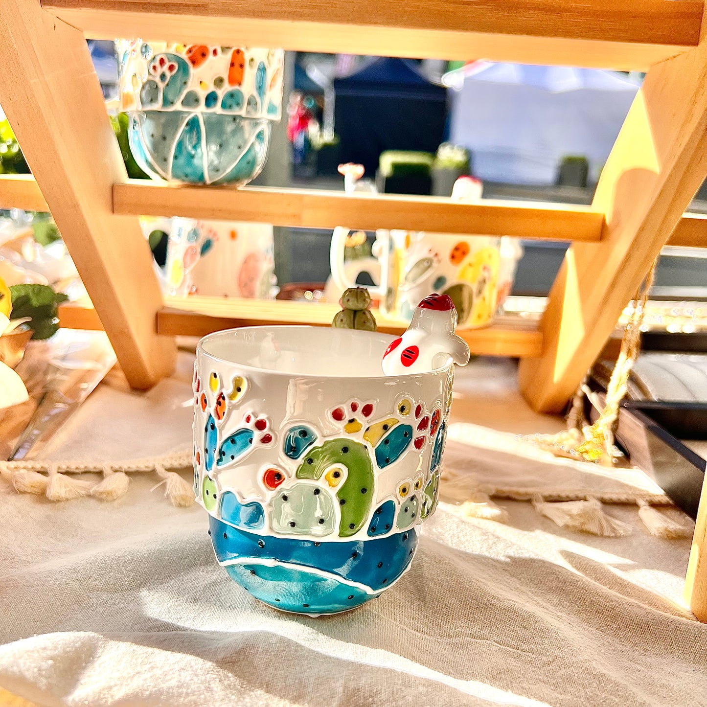 Handmade Cactus Mug with Cat Spoon
