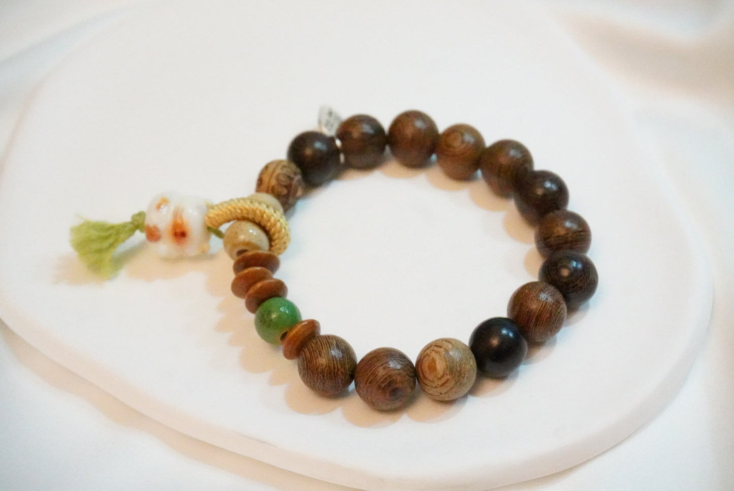 Wooden Bracelet with Ceramic Cuttie