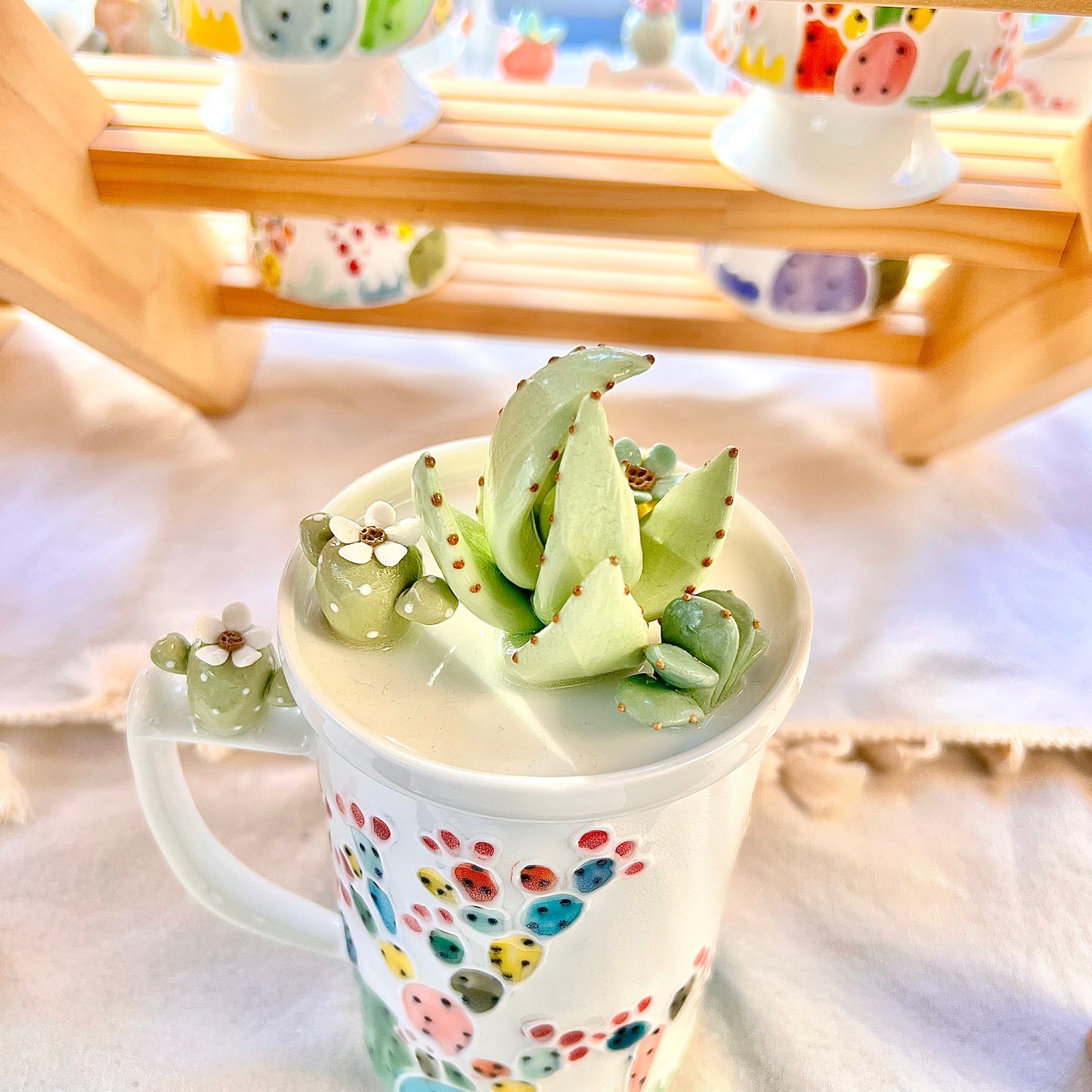 Handmade Cactus Mug with Lid