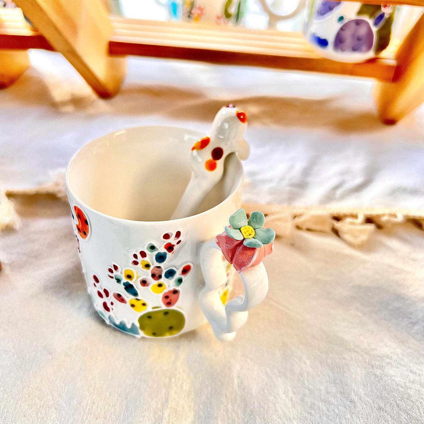 Handmade Cactus Mug and Cat Spoon