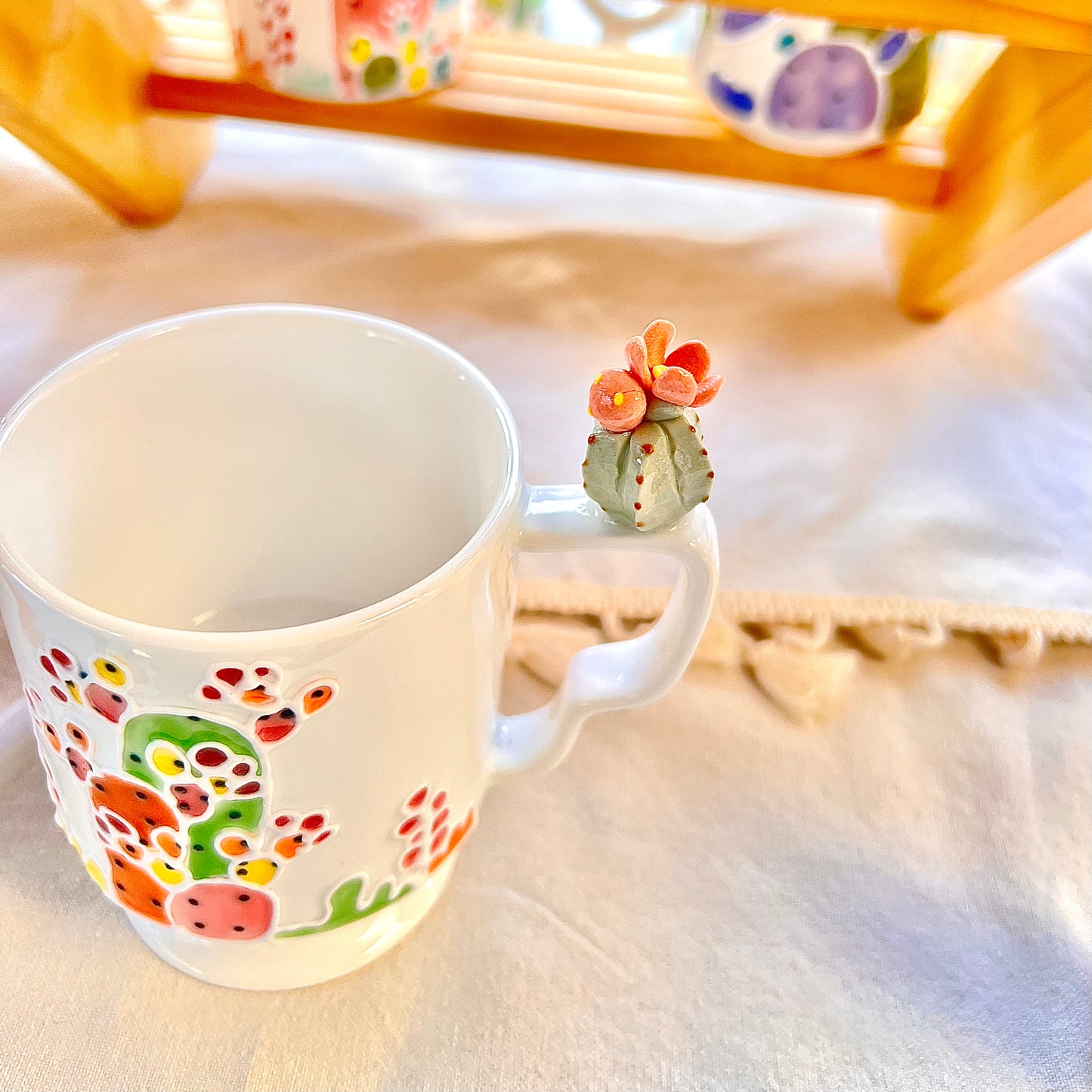 Handmade Cactus Mug with Cat Spoon