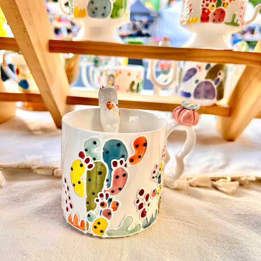Handmade Cactus Mug and Cat Spoon