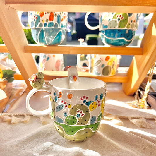 Handmade Cactus Mug with Cat Spoon
