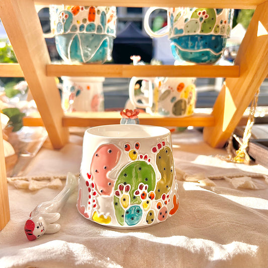 Handmade Cactus Mug with Cat Spoon