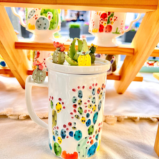 Handmade Cactus Mug with Lid