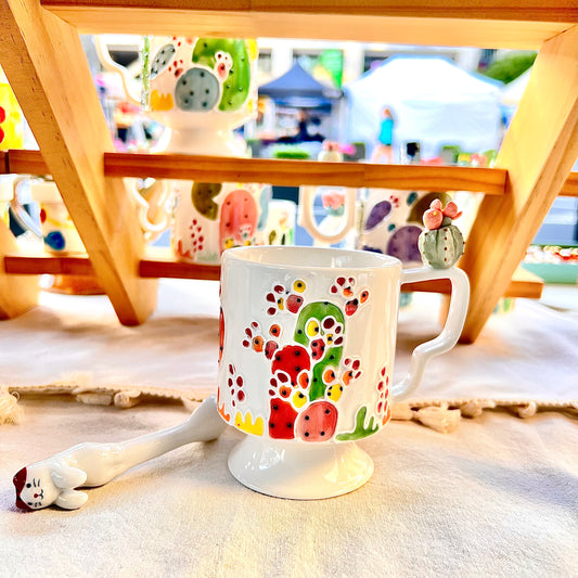 Handmade Cactus Mug with Cat Spoon