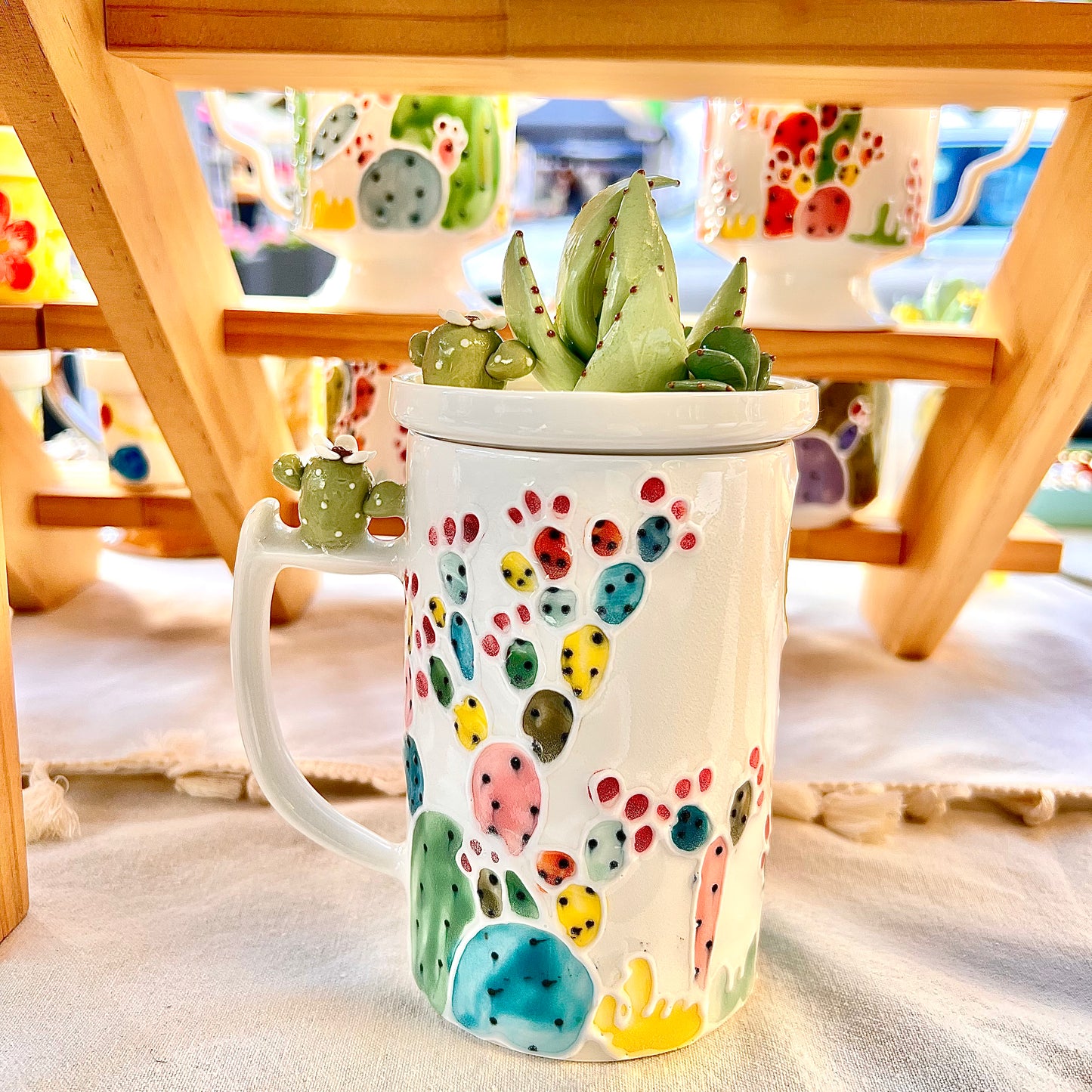 Handmade Cactus Mug with Lid