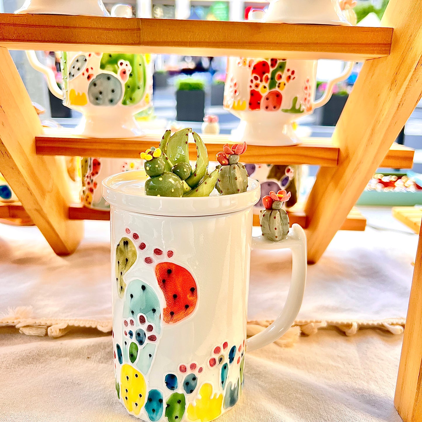 Handmade Cactus Mug with Lid