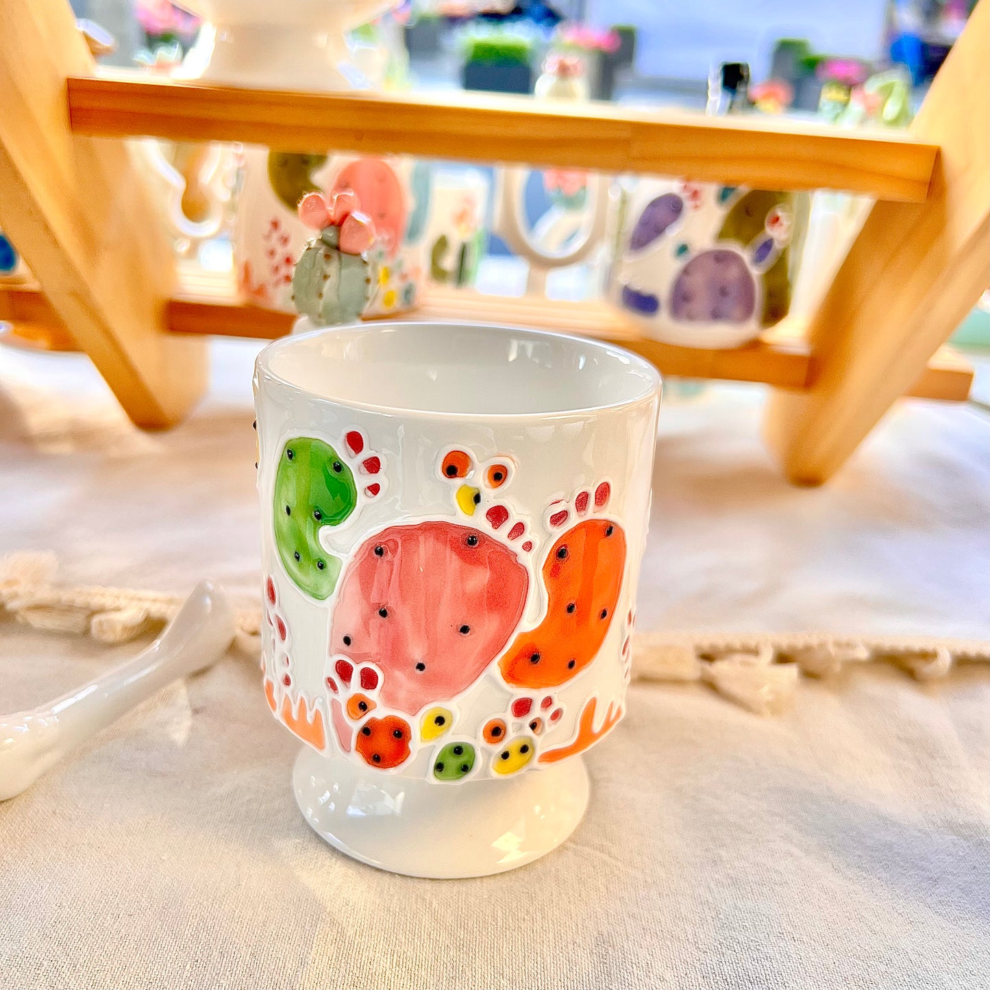 Handmade Cactus Mug with Cat Spoon