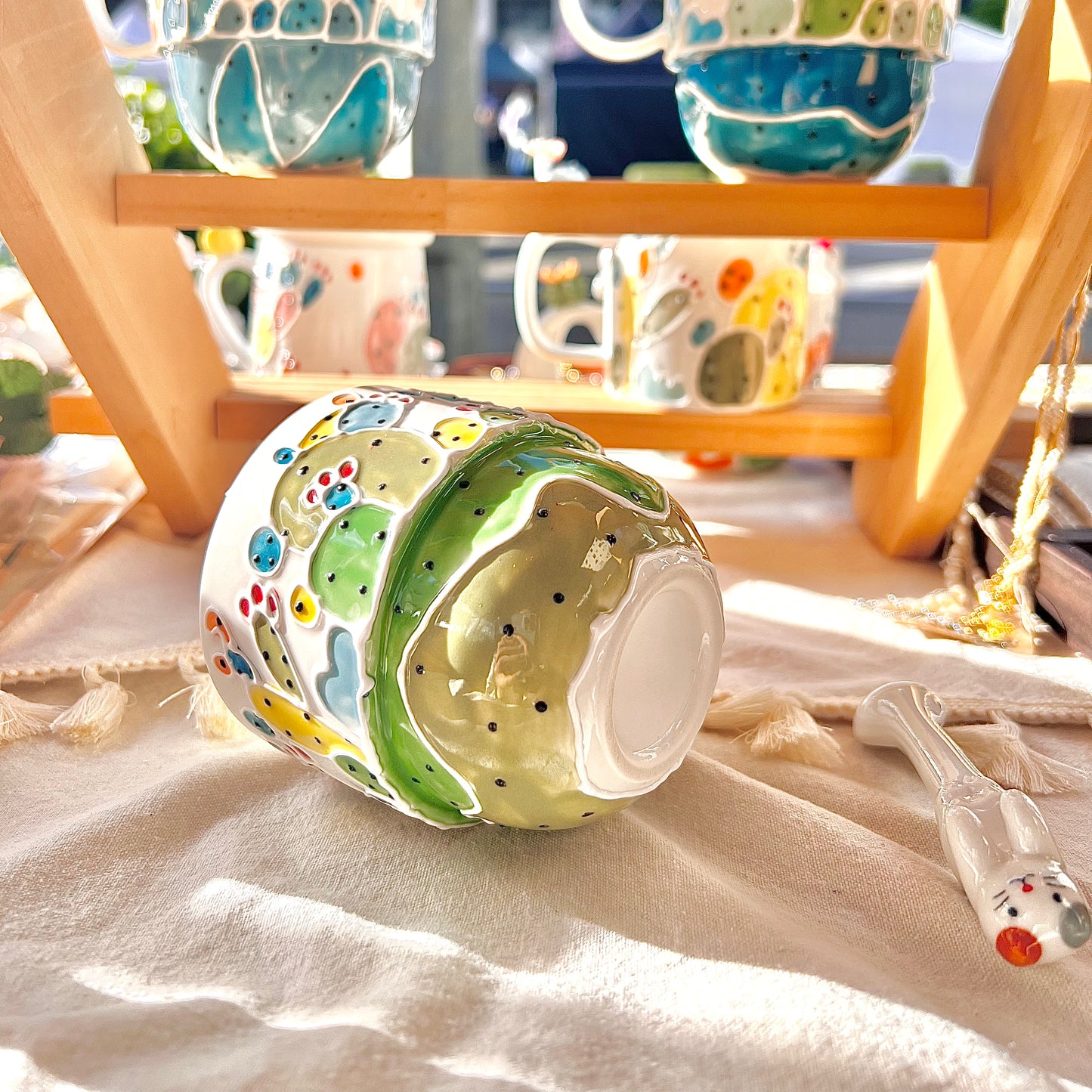 Handmade Cactus Mug with Cat Spoon