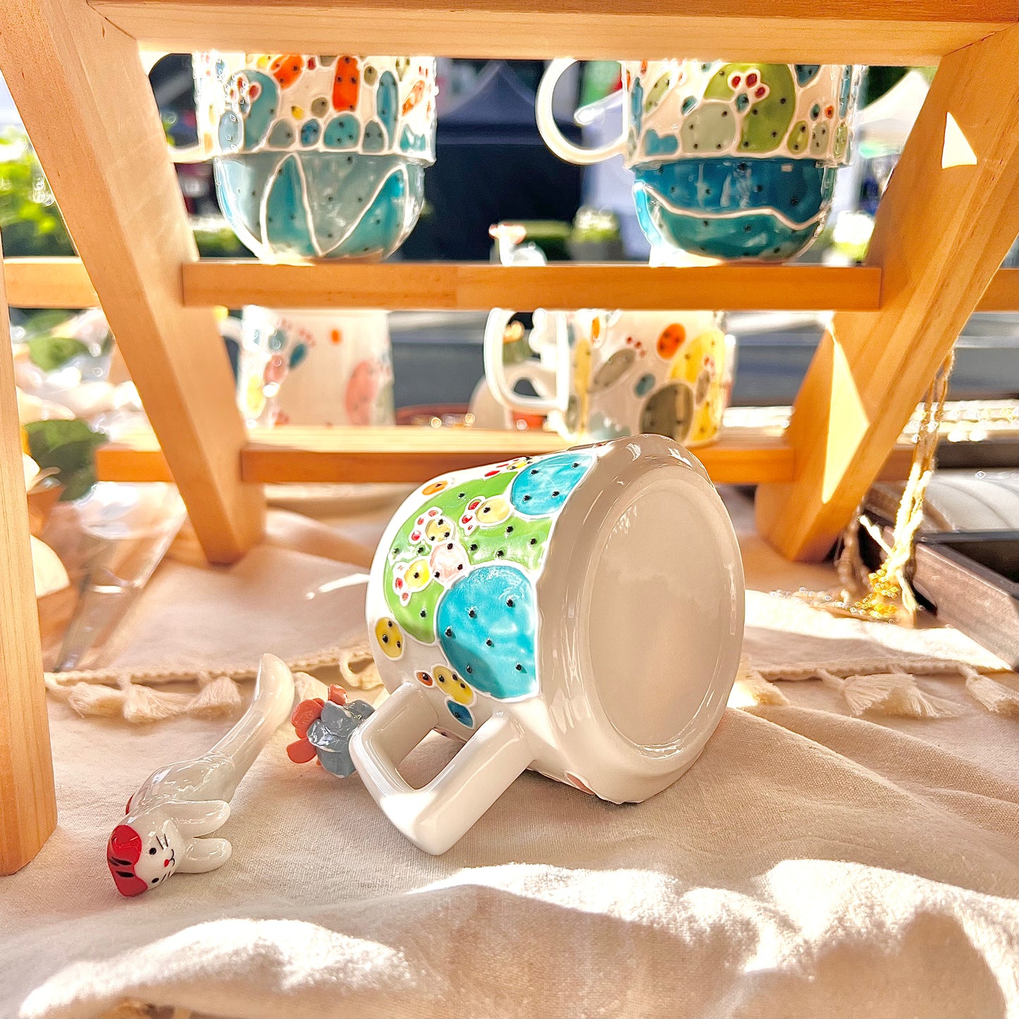 Handmade Cactus Mug with Cat Spoon