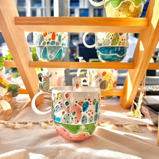 Handmade Cactus Mug with Cat Spoon