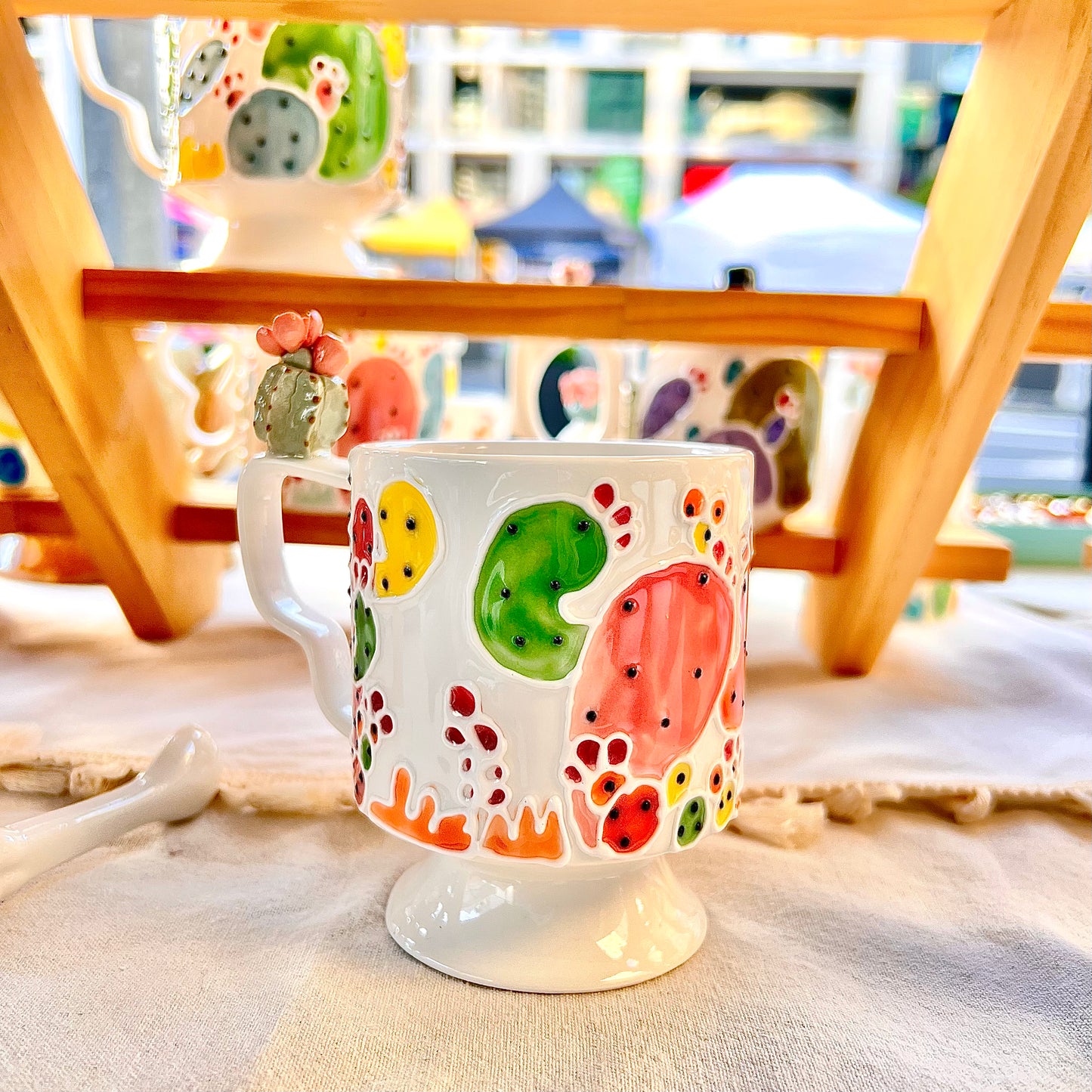 Handmade Cactus Mug with Cat Spoon
