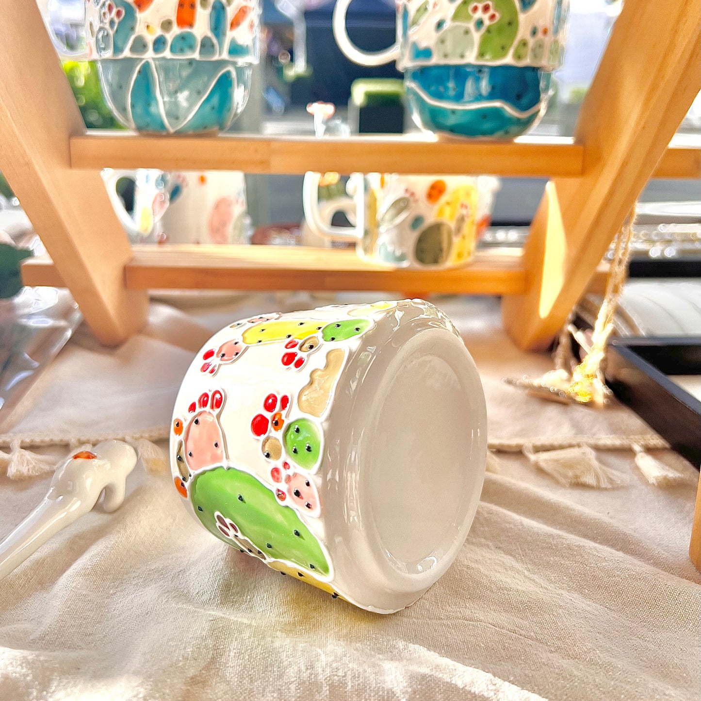 Handmade Cactus Mug with Cat Spoon