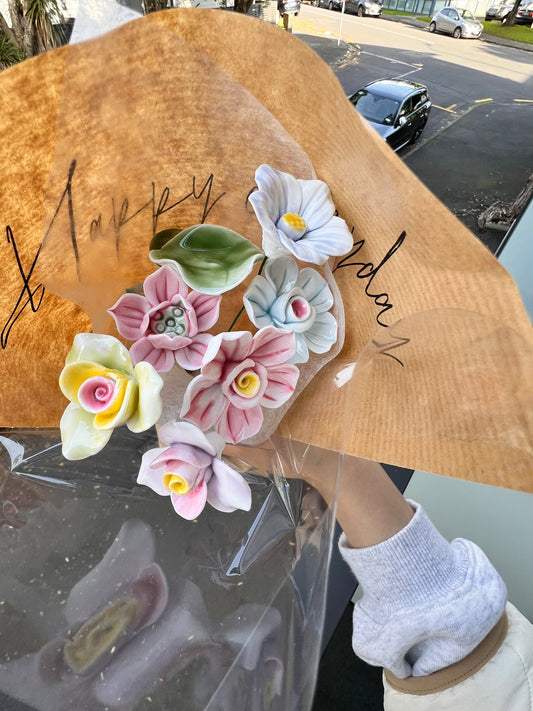 Handmade Ceramic Flowers Bouquets - 9 flowers