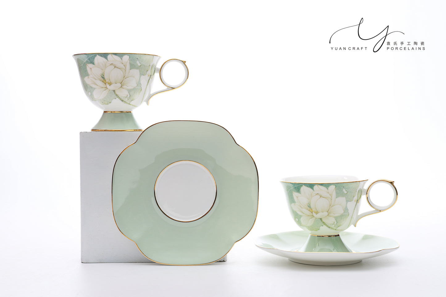 Fresh and Elegant Lotus Flower Teacups & Saucers Sets for Two