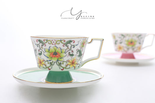 Lotus Intertwined Branch Pattern  Teacups & Saucers Sets for Two