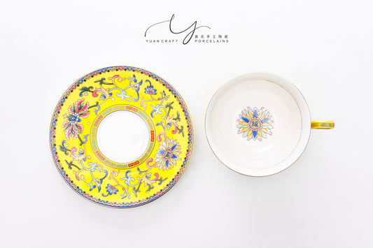 Traditional Chinese Ancient Imperial Yellow Famille-rose Teacup & Saucer