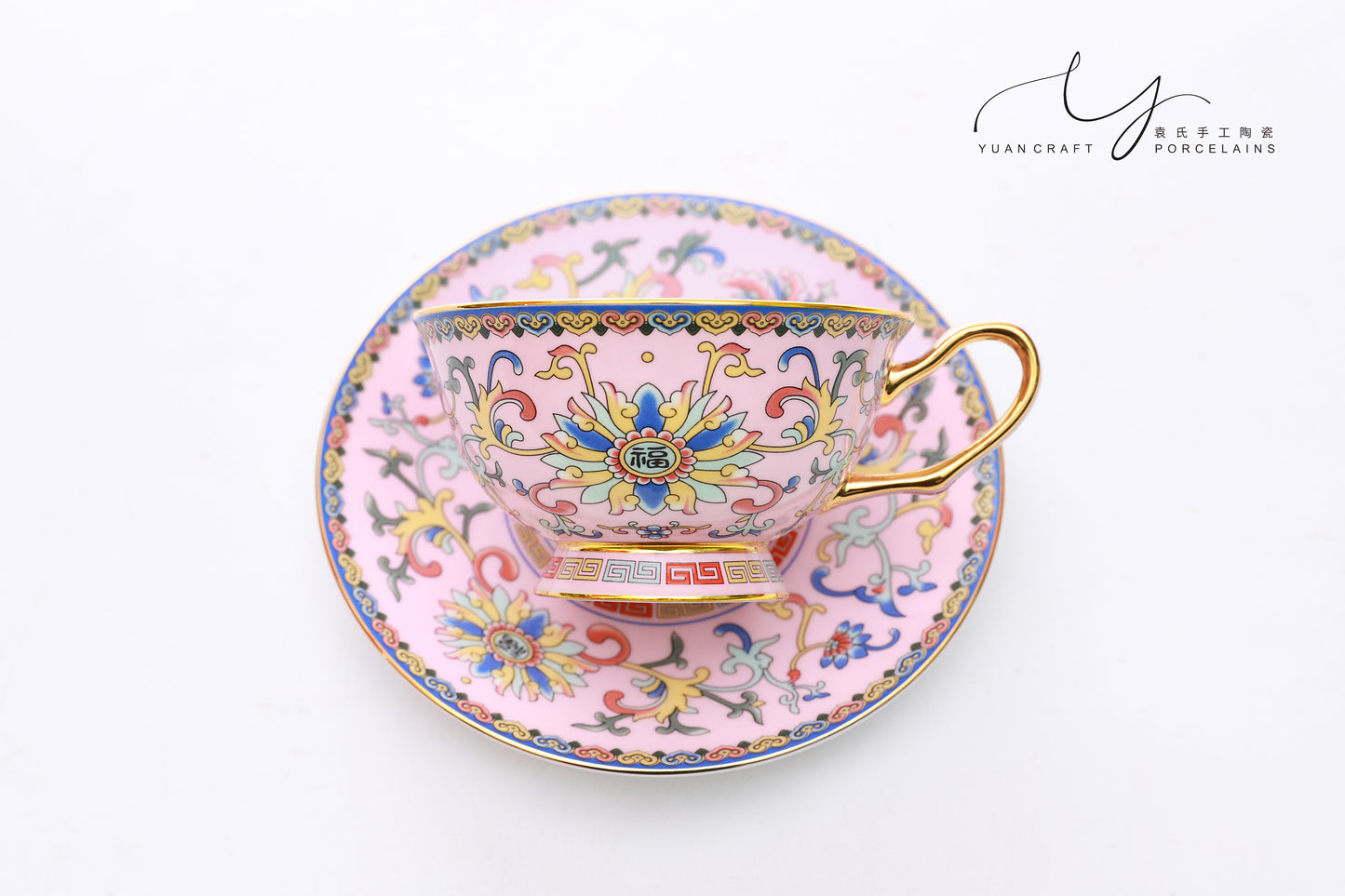 Traditional Chinese Ancient Imperial Blue Famille-rose Teacup & Saucer