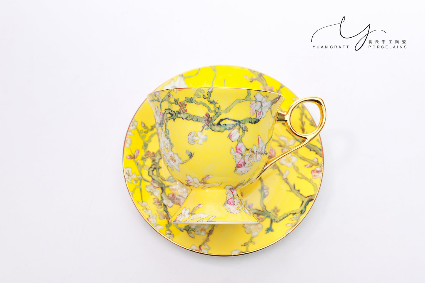 Classic Yellow Apricot Flowers Teacup & Saucer