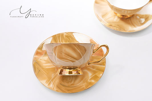 The Silk Road Series Yellow Teacups & Saucers For Two