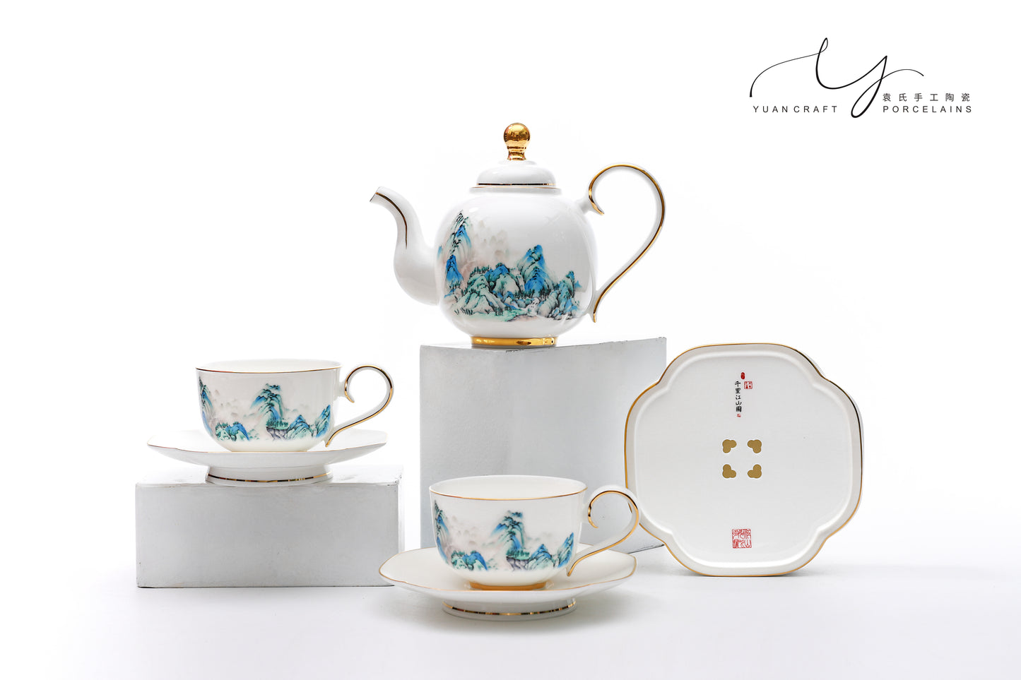 Landscape Painting Tea Sets with 6 Pieces