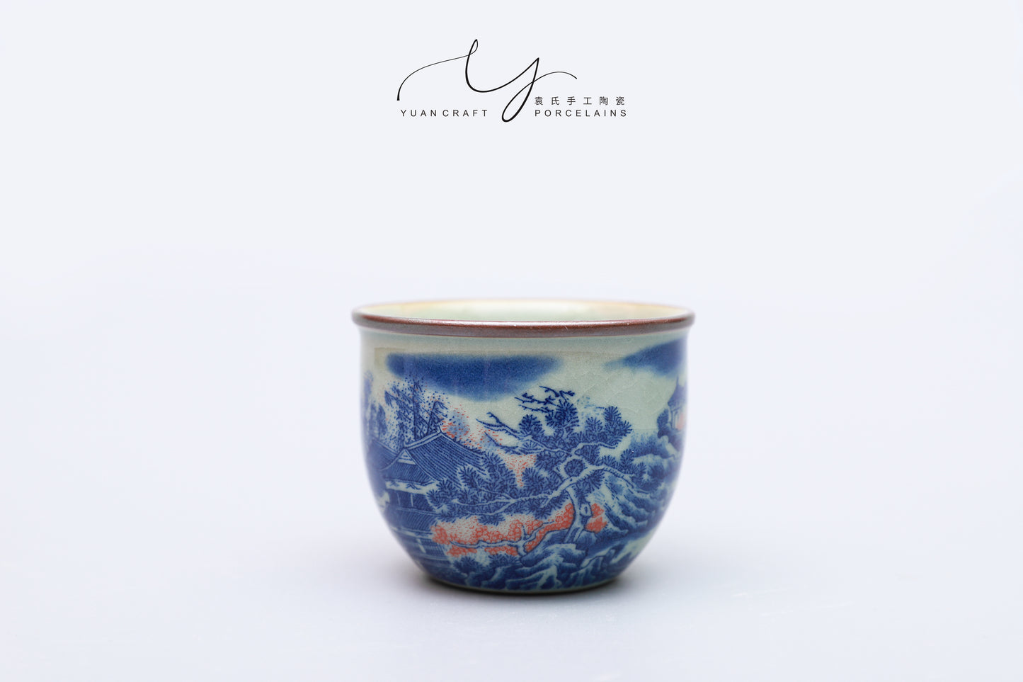Chinese Traditional Landscape KungFu Teacup with Ice Crackle Pattern