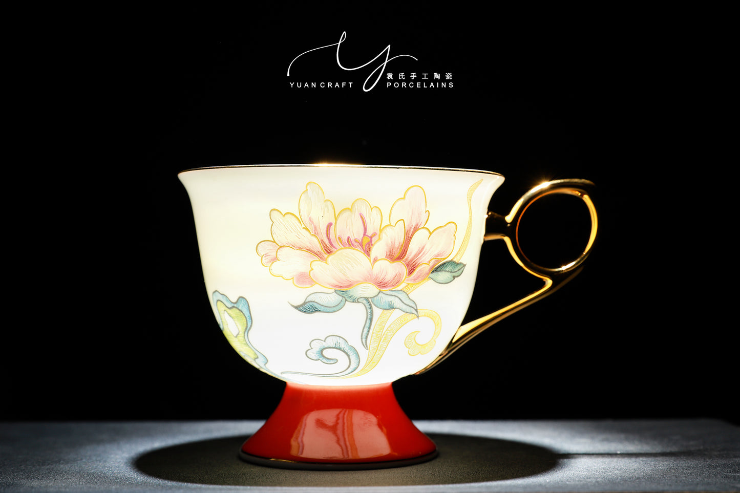 Flowers Bloom In Prosperity Dark Blue Cup & Saucer