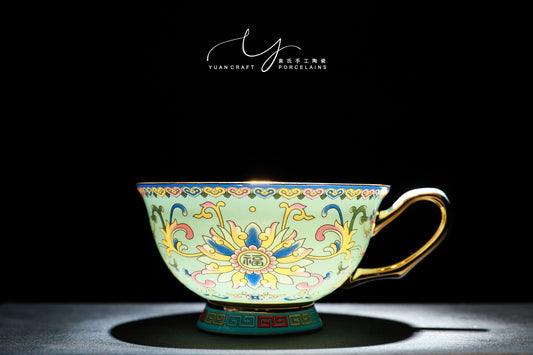 Traditional Chinese Ancient Imperial Blue Famille-rose Teacup & Saucer